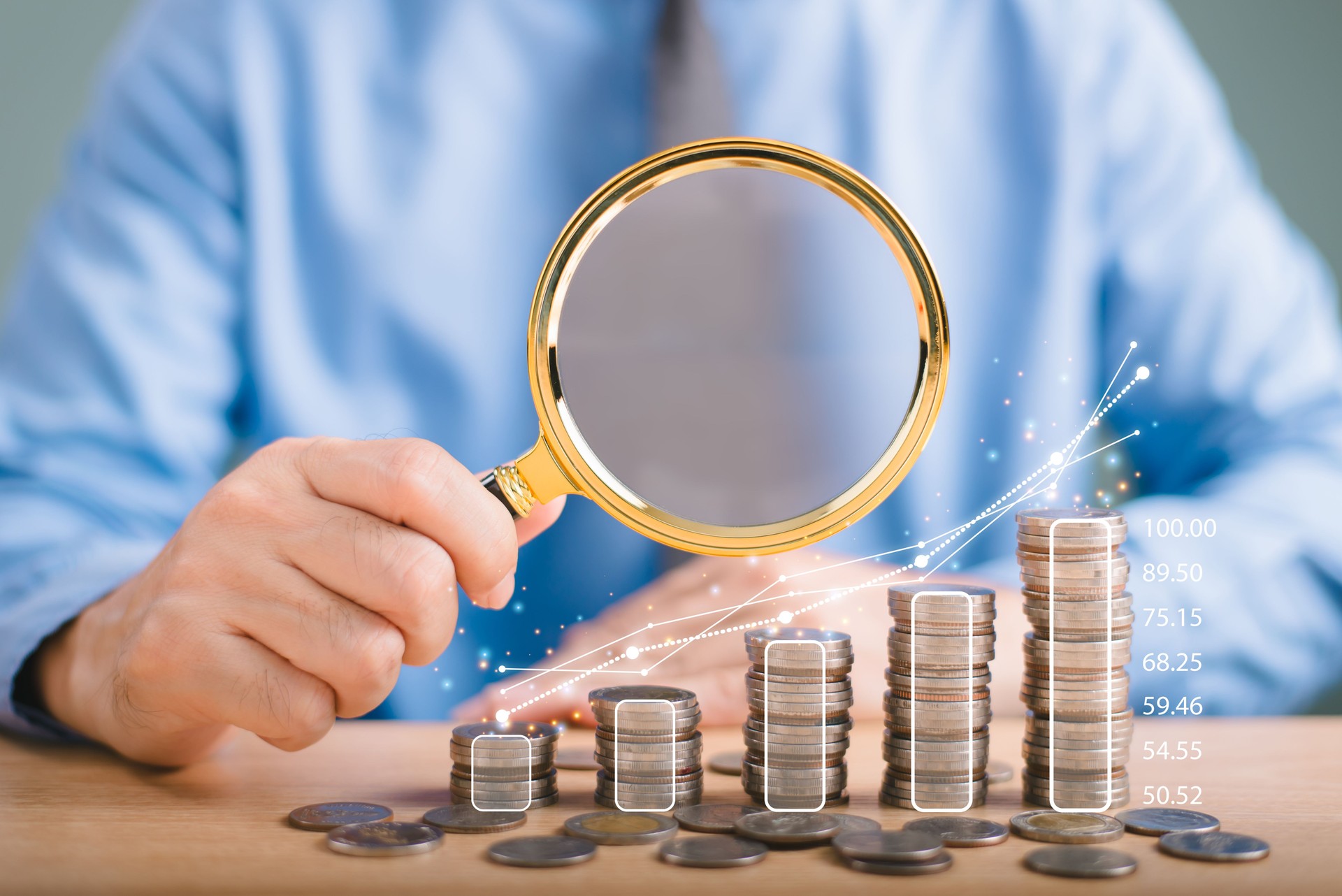 Business finance technology investment concept. Businessman investor trader analyze financial data chart trading forex, invest in stock market, fund digital asset plan. Trade budget accounting report